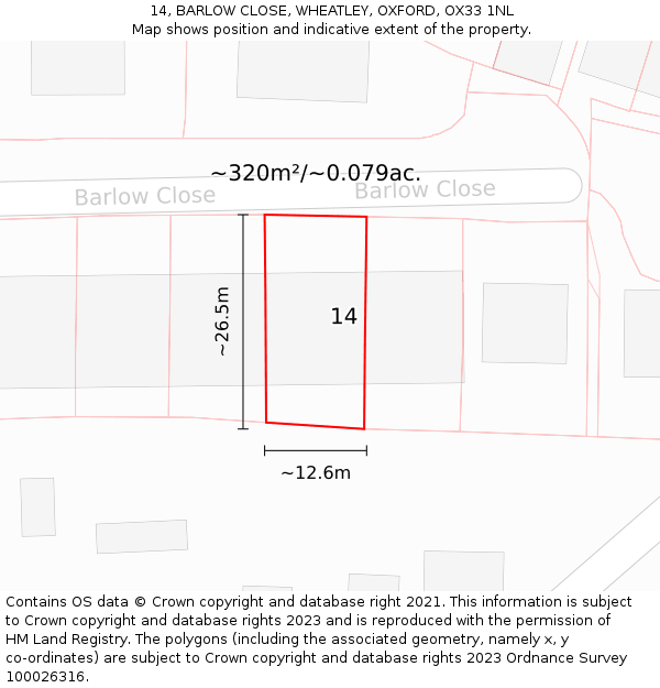 14, BARLOW CLOSE, WHEATLEY, OXFORD, OX33 1NL: Plot and title map