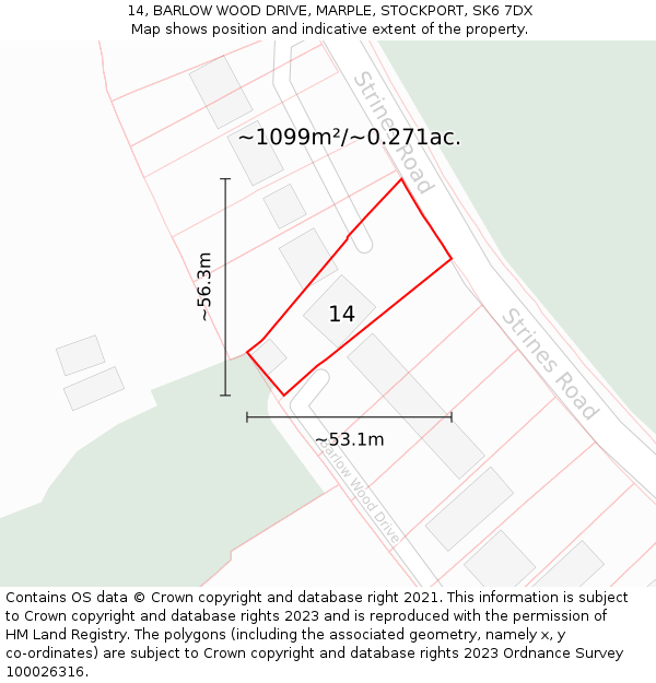 14, BARLOW WOOD DRIVE, MARPLE, STOCKPORT, SK6 7DX: Plot and title map