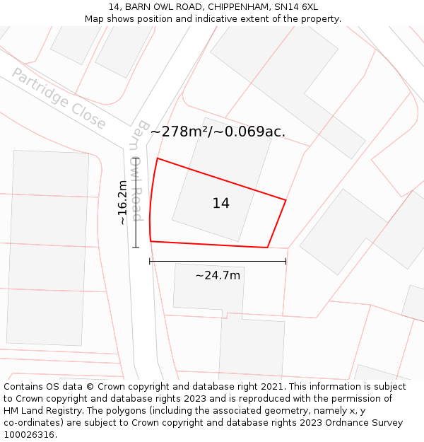 14, BARN OWL ROAD, CHIPPENHAM, SN14 6XL: Plot and title map