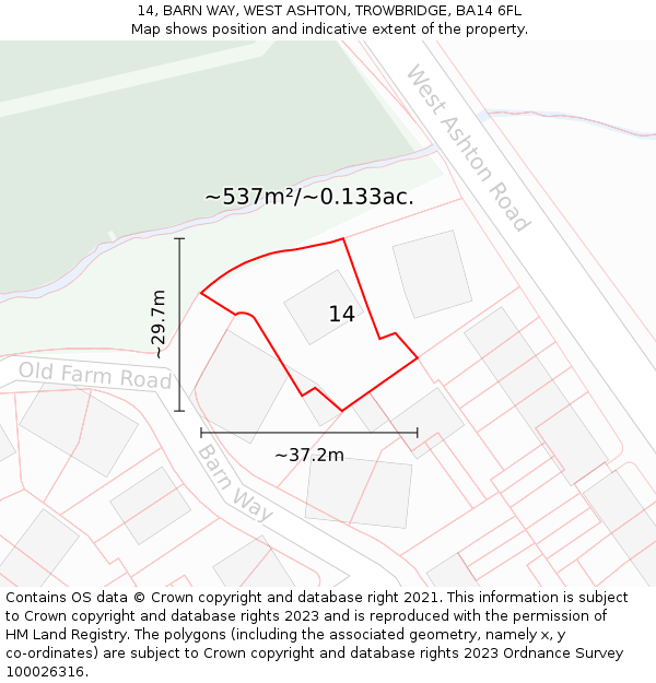 14, BARN WAY, WEST ASHTON, TROWBRIDGE, BA14 6FL: Plot and title map
