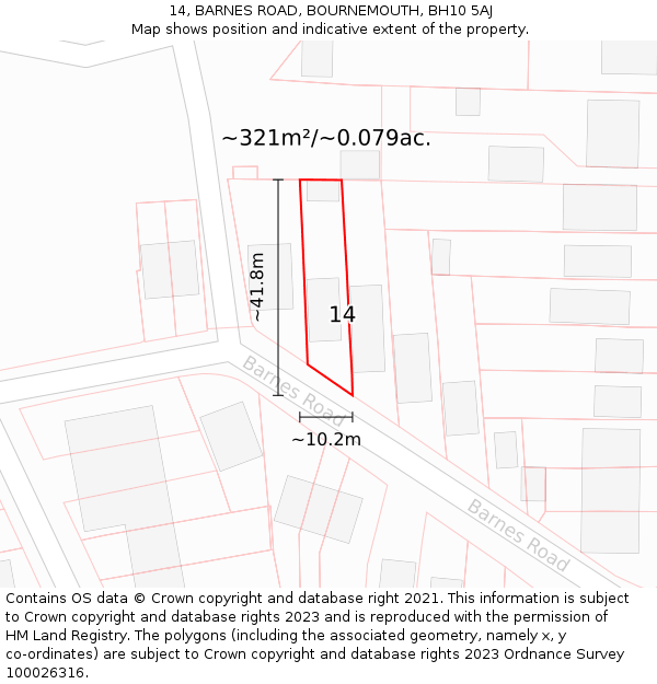 14, BARNES ROAD, BOURNEMOUTH, BH10 5AJ: Plot and title map