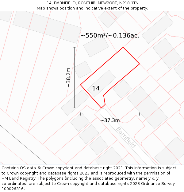 14, BARNFIELD, PONTHIR, NEWPORT, NP18 1TN: Plot and title map