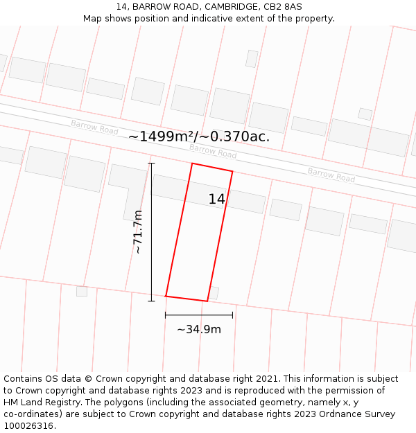 14, BARROW ROAD, CAMBRIDGE, CB2 8AS: Plot and title map