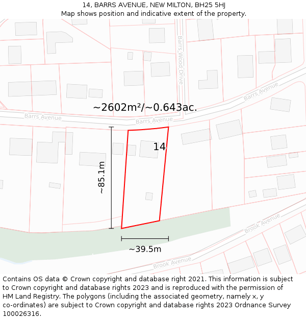 14, BARRS AVENUE, NEW MILTON, BH25 5HJ: Plot and title map