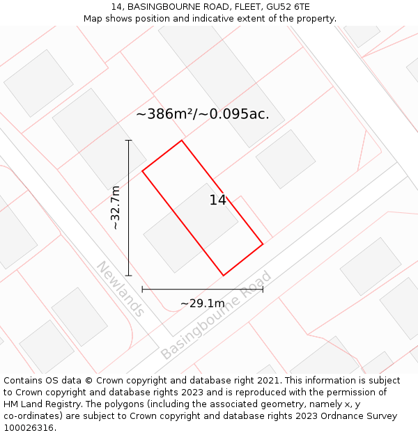 14, BASINGBOURNE ROAD, FLEET, GU52 6TE: Plot and title map