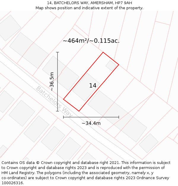 14, BATCHELORS WAY, AMERSHAM, HP7 9AH: Plot and title map