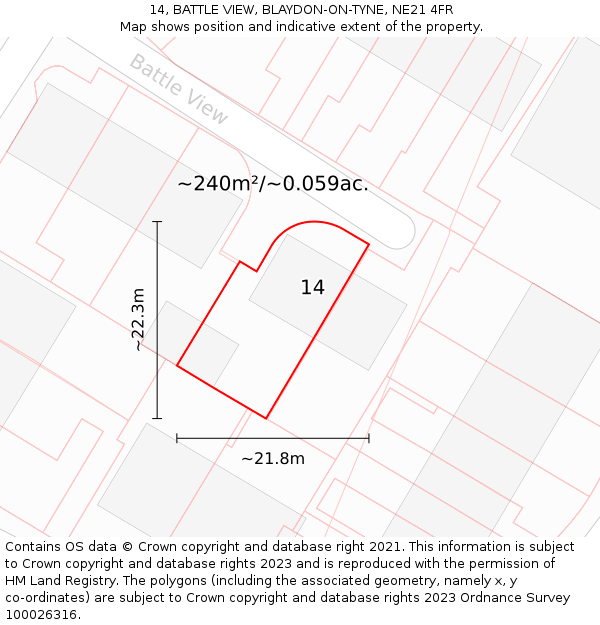 14, BATTLE VIEW, BLAYDON-ON-TYNE, NE21 4FR: Plot and title map