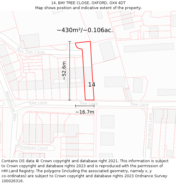 14, BAY TREE CLOSE, OXFORD, OX4 4DT: Plot and title map