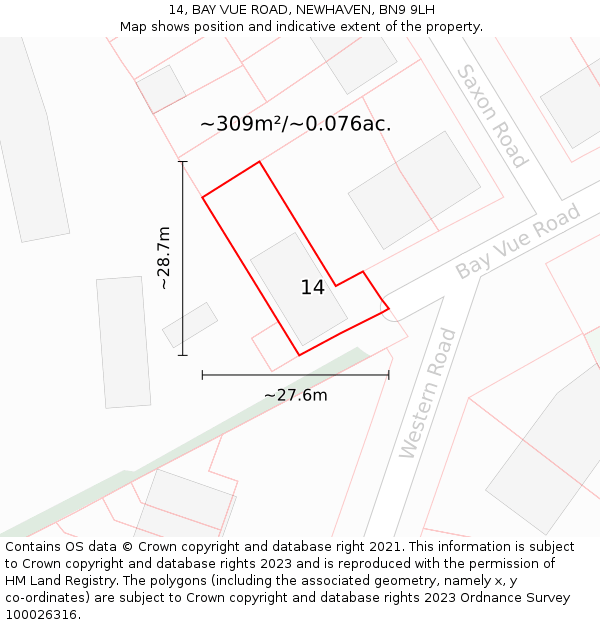 14, BAY VUE ROAD, NEWHAVEN, BN9 9LH: Plot and title map