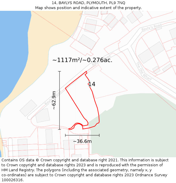 14, BAYLYS ROAD, PLYMOUTH, PL9 7NQ: Plot and title map