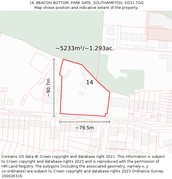 14, BEACON BOTTOM, PARK GATE, SOUTHAMPTON, SO31 7GQ: Plot and title map