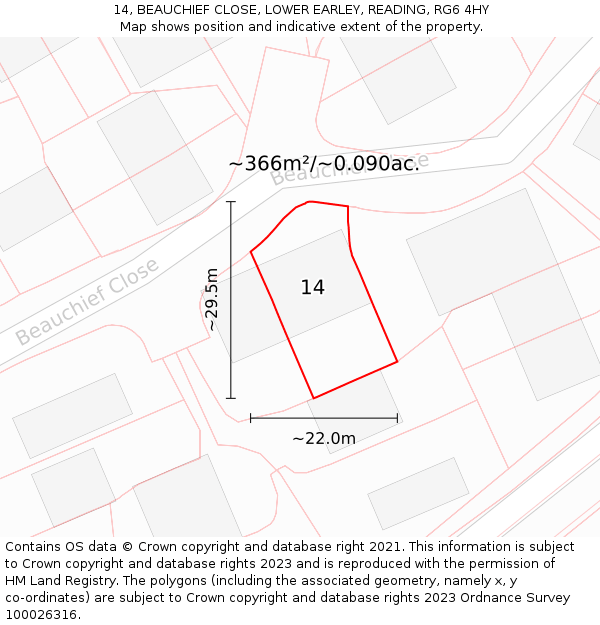 14, BEAUCHIEF CLOSE, LOWER EARLEY, READING, RG6 4HY: Plot and title map