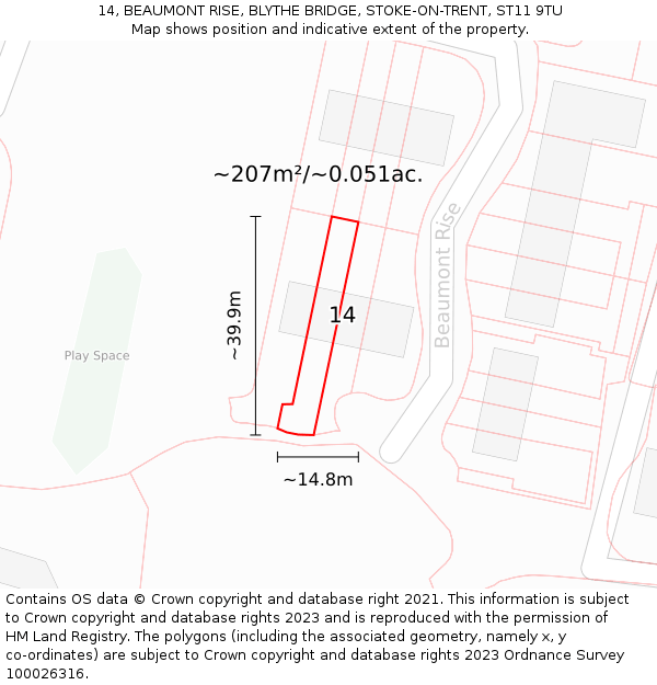 14, BEAUMONT RISE, BLYTHE BRIDGE, STOKE-ON-TRENT, ST11 9TU: Plot and title map