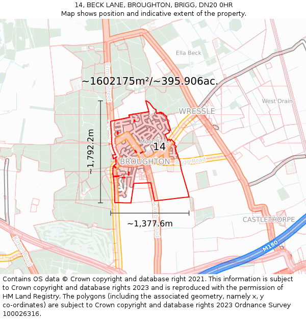 14, BECK LANE, BROUGHTON, BRIGG, DN20 0HR: Plot and title map