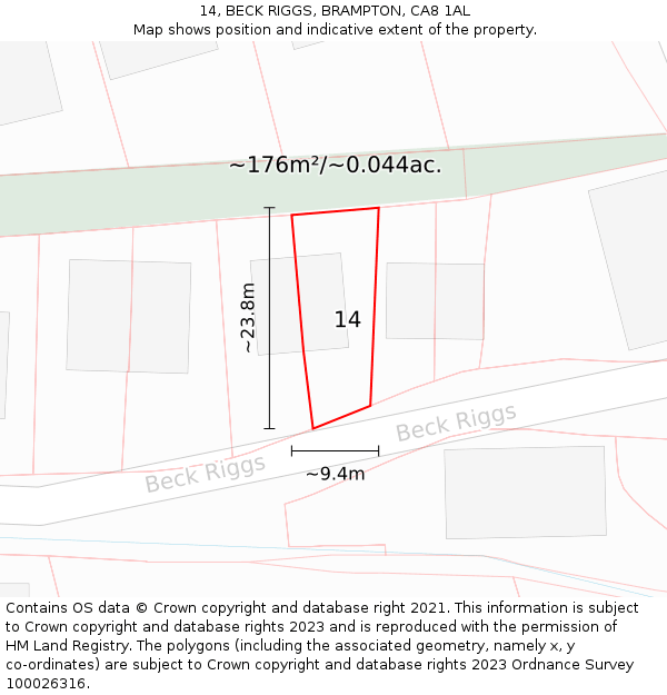 14, BECK RIGGS, BRAMPTON, CA8 1AL: Plot and title map