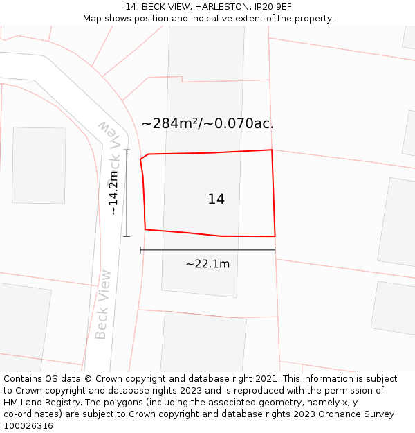 14, BECK VIEW, HARLESTON, IP20 9EF: Plot and title map