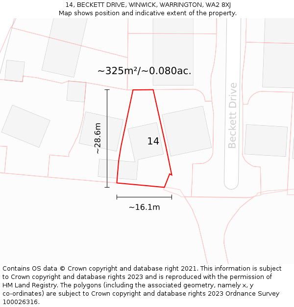 14, BECKETT DRIVE, WINWICK, WARRINGTON, WA2 8XJ: Plot and title map
