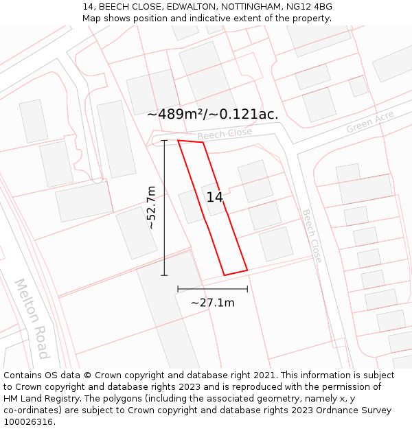 14, BEECH CLOSE, EDWALTON, NOTTINGHAM, NG12 4BG: Plot and title map