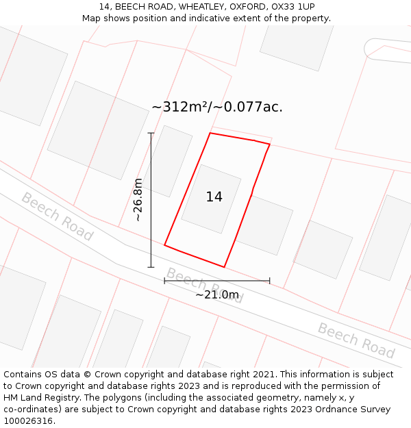 14, BEECH ROAD, WHEATLEY, OXFORD, OX33 1UP: Plot and title map