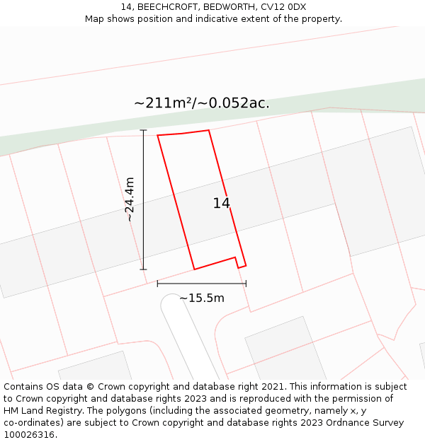 14, BEECHCROFT, BEDWORTH, CV12 0DX: Plot and title map