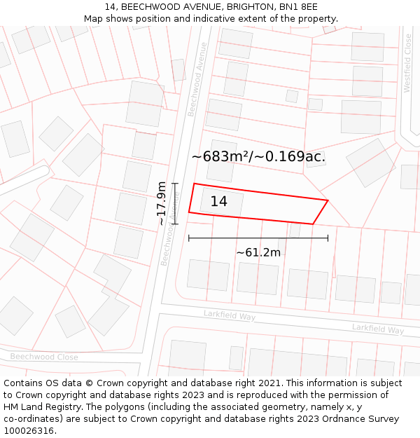 14, BEECHWOOD AVENUE, BRIGHTON, BN1 8EE: Plot and title map