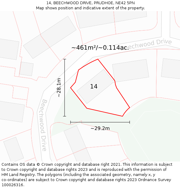 14, BEECHWOOD DRIVE, PRUDHOE, NE42 5PN: Plot and title map