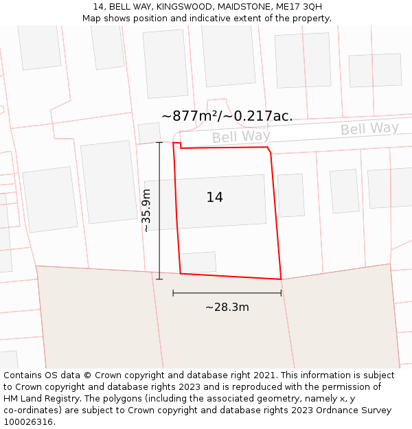 14, BELL WAY, KINGSWOOD, MAIDSTONE, ME17 3QH: Plot and title map