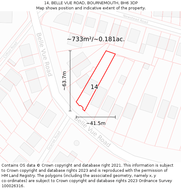 14, BELLE VUE ROAD, BOURNEMOUTH, BH6 3DP: Plot and title map