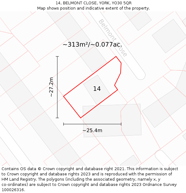 14, BELMONT CLOSE, YORK, YO30 5QR: Plot and title map