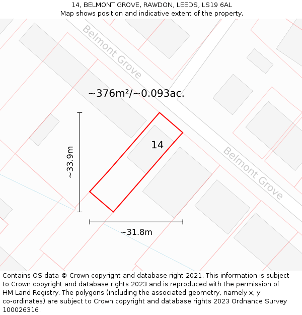 14, BELMONT GROVE, RAWDON, LEEDS, LS19 6AL: Plot and title map