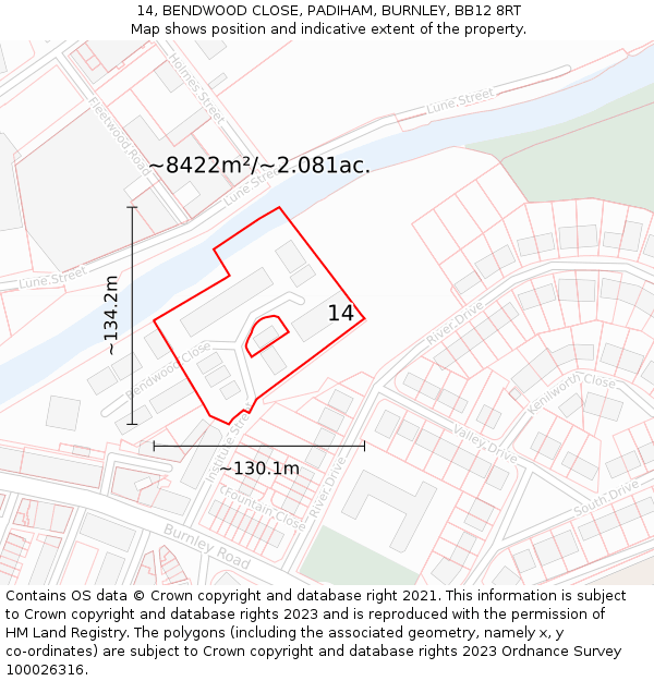 14, BENDWOOD CLOSE, PADIHAM, BURNLEY, BB12 8RT: Plot and title map