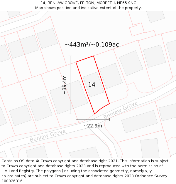 14, BENLAW GROVE, FELTON, MORPETH, NE65 9NG: Plot and title map