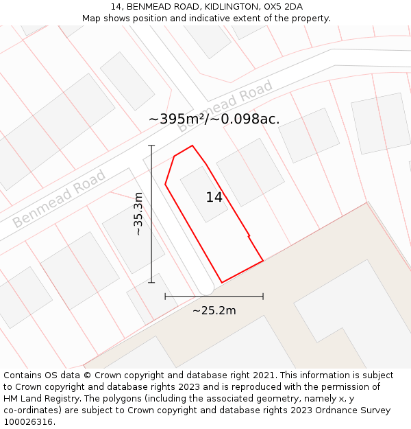 14, BENMEAD ROAD, KIDLINGTON, OX5 2DA: Plot and title map