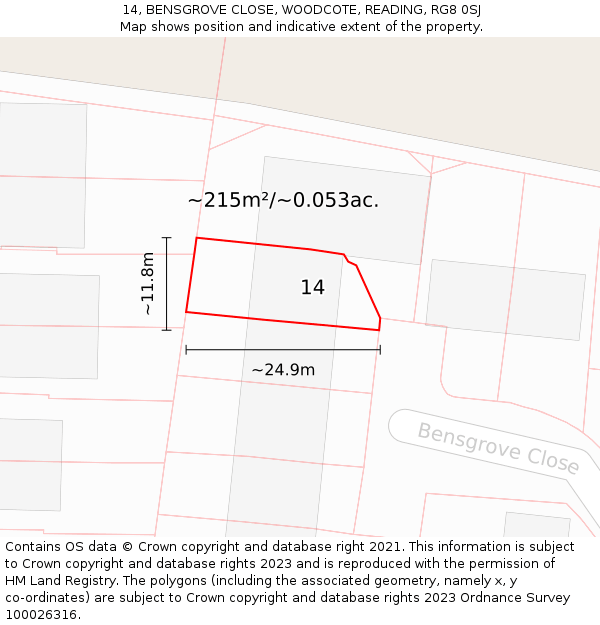 14, BENSGROVE CLOSE, WOODCOTE, READING, RG8 0SJ: Plot and title map