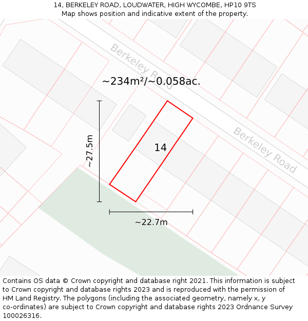 14, BERKELEY ROAD, LOUDWATER, HIGH WYCOMBE, HP10 9TS: Plot and title map