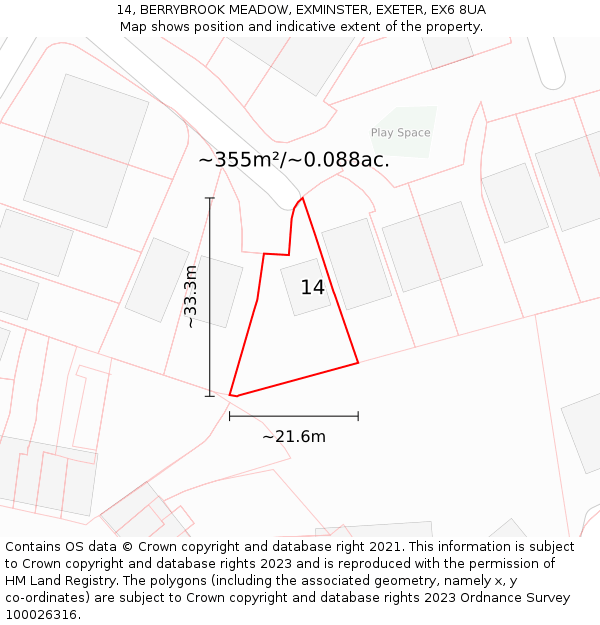 14, BERRYBROOK MEADOW, EXMINSTER, EXETER, EX6 8UA: Plot and title map