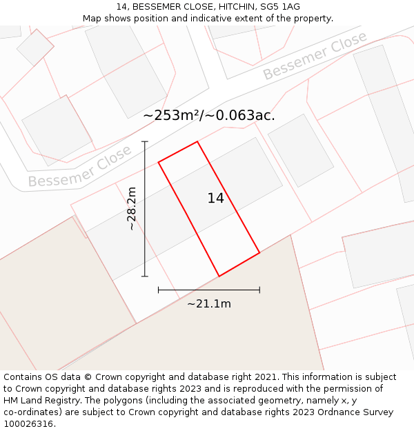 14, BESSEMER CLOSE, HITCHIN, SG5 1AG: Plot and title map