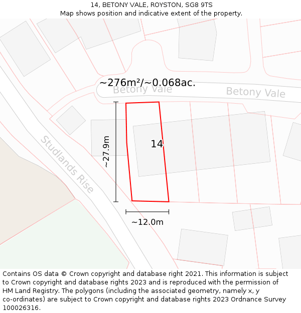 14, BETONY VALE, ROYSTON, SG8 9TS: Plot and title map