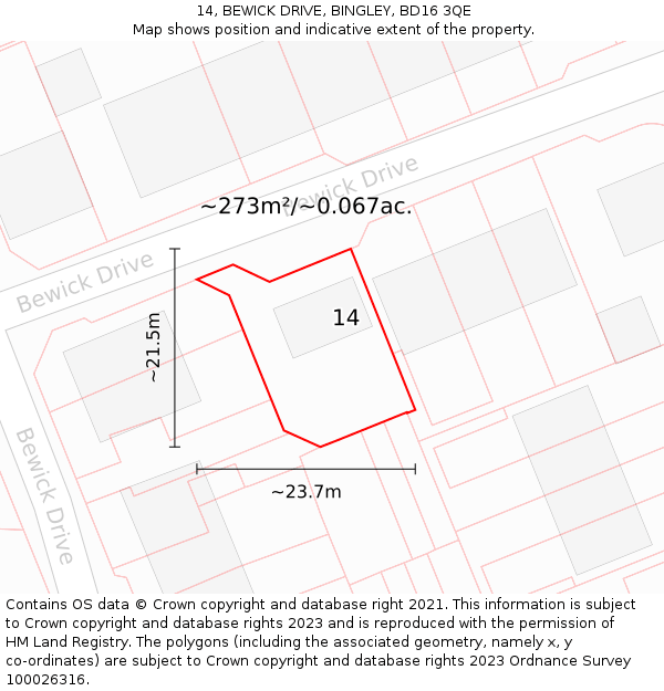 14, BEWICK DRIVE, BINGLEY, BD16 3QE: Plot and title map