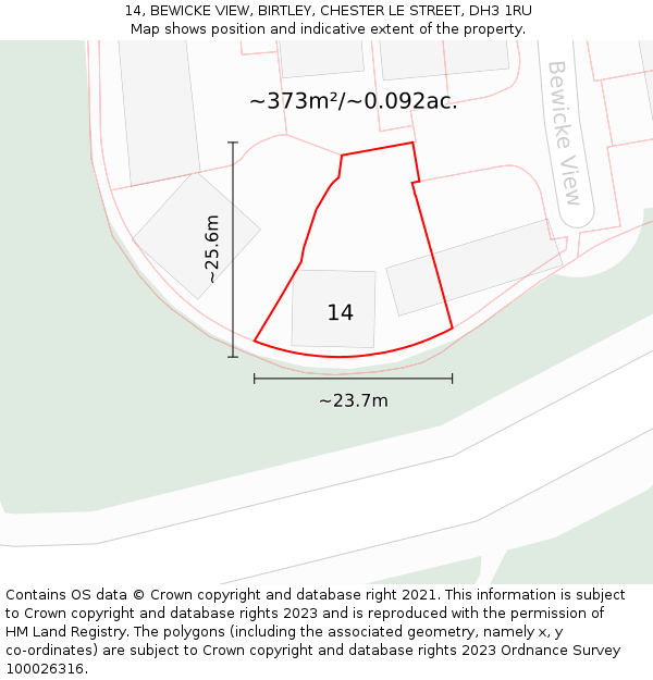 14, BEWICKE VIEW, BIRTLEY, CHESTER LE STREET, DH3 1RU: Plot and title map