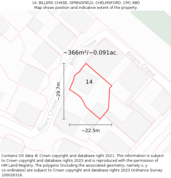 14, BILLERS CHASE, SPRINGFIELD, CHELMSFORD, CM1 6BD: Plot and title map