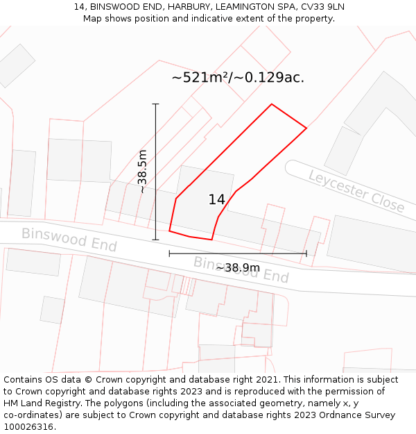 14, BINSWOOD END, HARBURY, LEAMINGTON SPA, CV33 9LN: Plot and title map