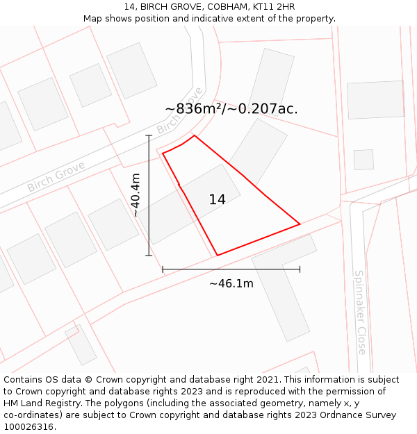 14, BIRCH GROVE, COBHAM, KT11 2HR: Plot and title map