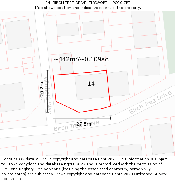 14, BIRCH TREE DRIVE, EMSWORTH, PO10 7RT: Plot and title map