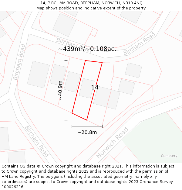 14, BIRCHAM ROAD, REEPHAM, NORWICH, NR10 4NQ: Plot and title map