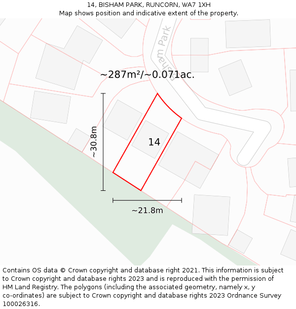 14, BISHAM PARK, RUNCORN, WA7 1XH: Plot and title map