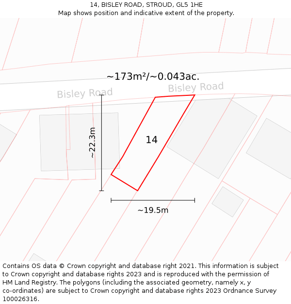 14, BISLEY ROAD, STROUD, GL5 1HE: Plot and title map