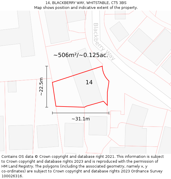 14, BLACKBERRY WAY, WHITSTABLE, CT5 3BS: Plot and title map