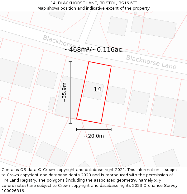 14, BLACKHORSE LANE, BRISTOL, BS16 6TT: Plot and title map