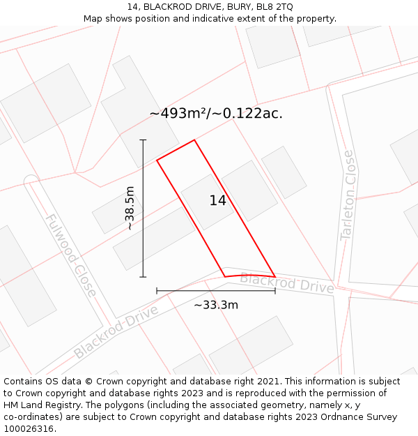 14, BLACKROD DRIVE, BURY, BL8 2TQ: Plot and title map